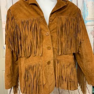 Leather Gallery Fringe Jacket sz M vintage boho